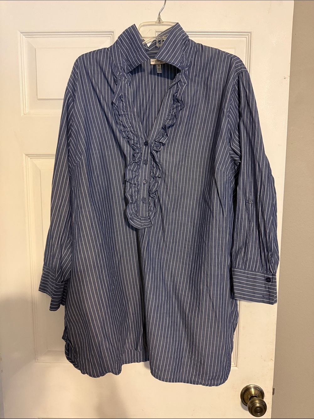 Harvé Benard Navy and White Striped Blouse